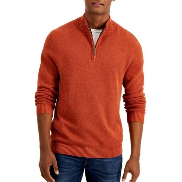 NEW! Club Room Men's Evl Texture 1/4 Zip Sweater Royal Orange  Size Small - Picture 1 of 2